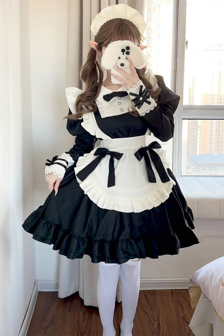 Monochrome Maid Bow Accent Sweet Plus Size Lolita Full Set