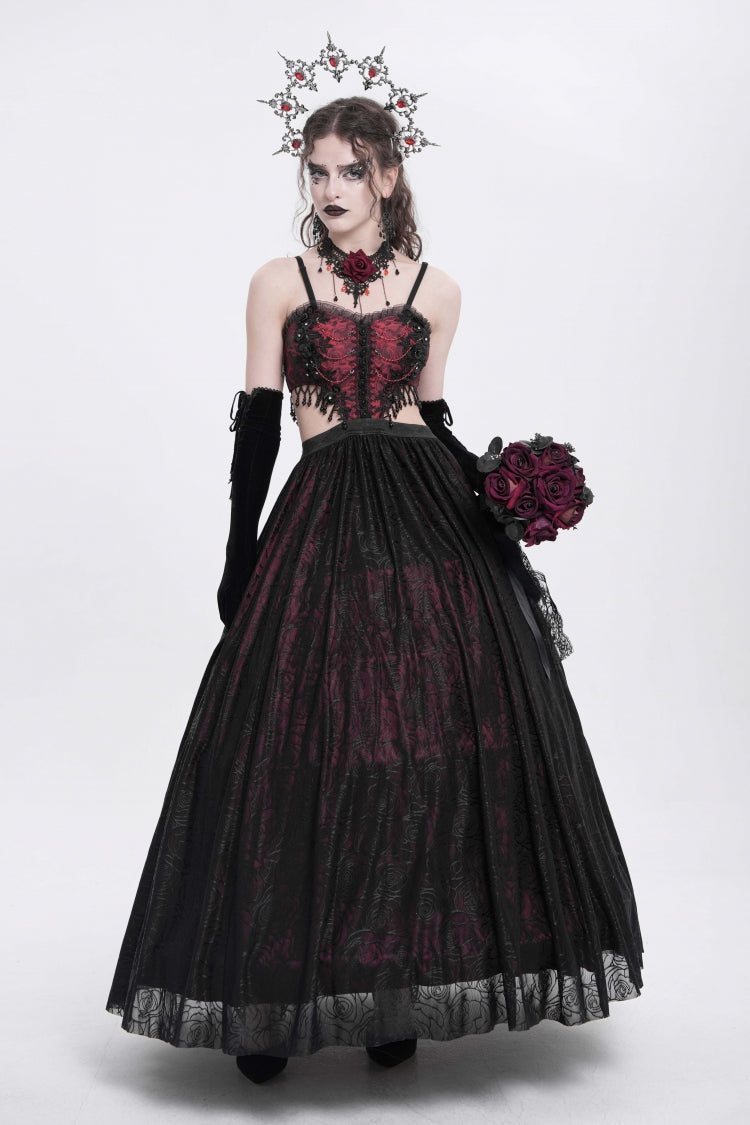 Scarlet Jacquard Floral Embroidered Lace Ripped Gothic Party Slip Dress