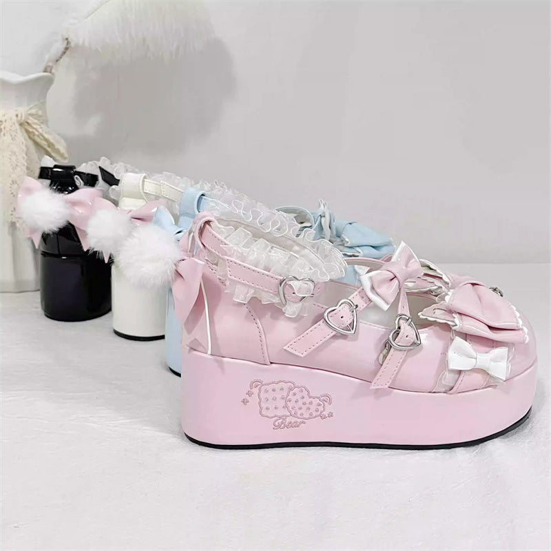 Bowknot Lace Sweet Lolita Shoes with Height Boost - 4 Color Options