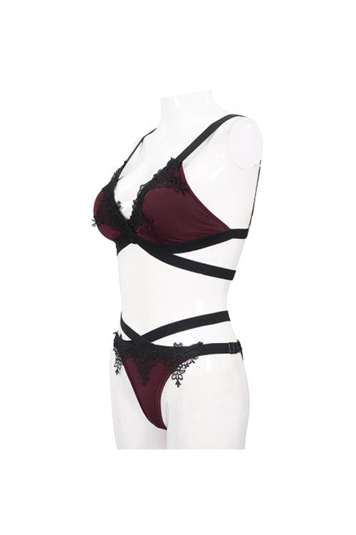 Red Lace Gothic Swimsuit Set