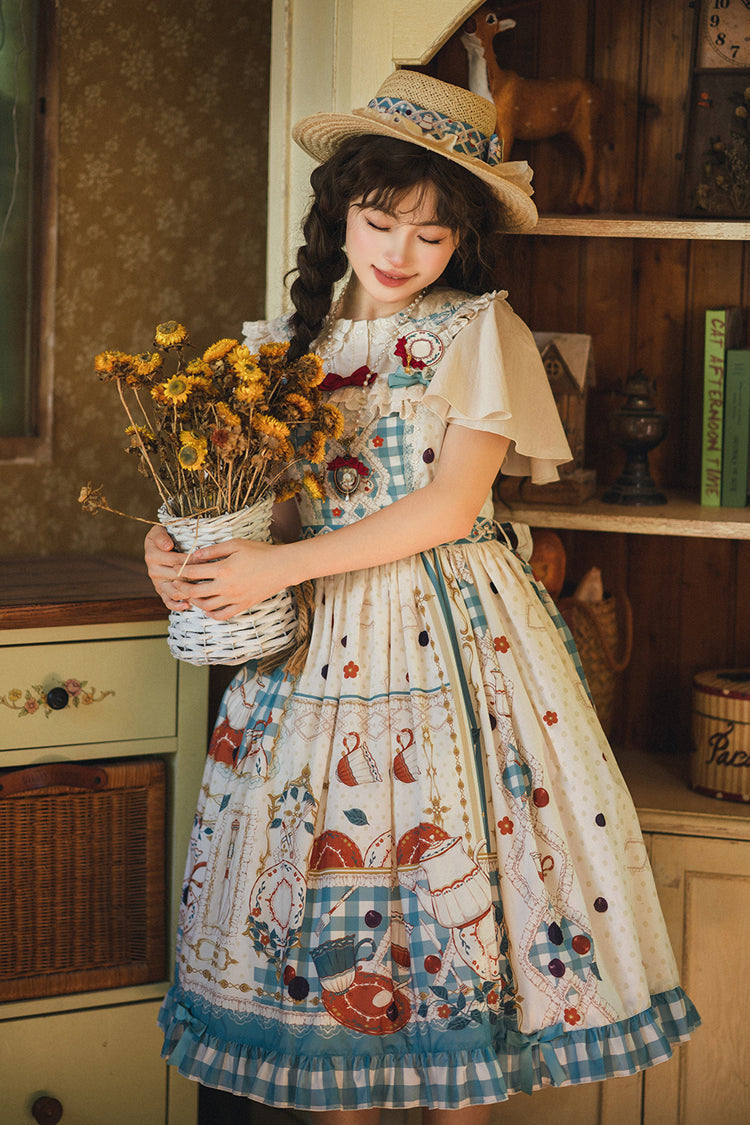 Tea Party Print Ruffle Bowknot Elegant JSK Dress