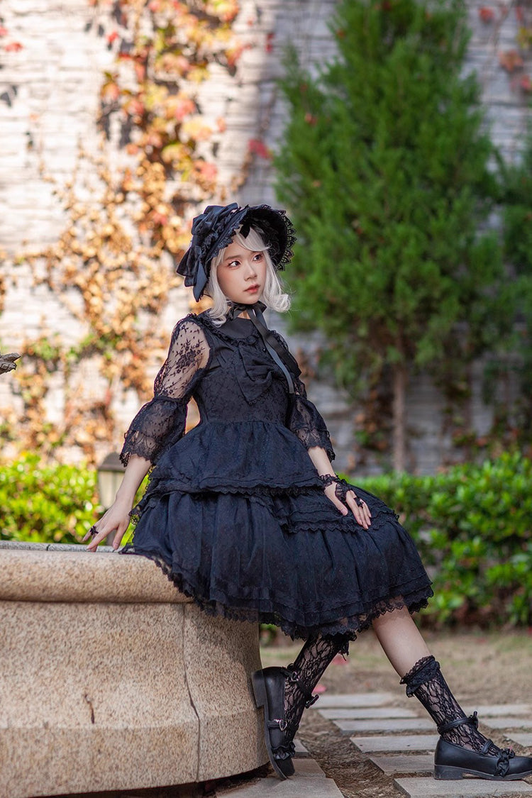 Charcoal Bowknot Sleeveless Ruffled Lolita Dress - Solid Tower of Dawn