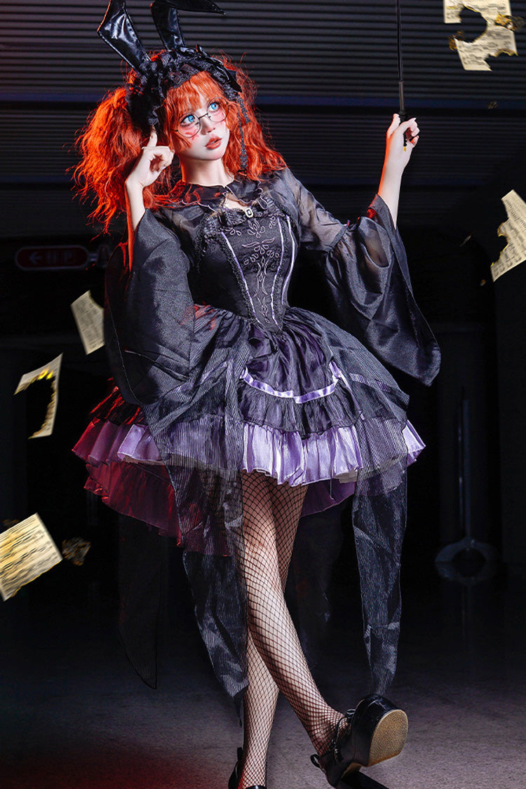 Black Purple Devil Girl Print Ruffled Embroidery Gothic Lolita JSK