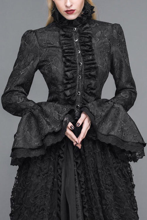 Vintage Gothic Blouse with Ruffled Trumpet Sleeves