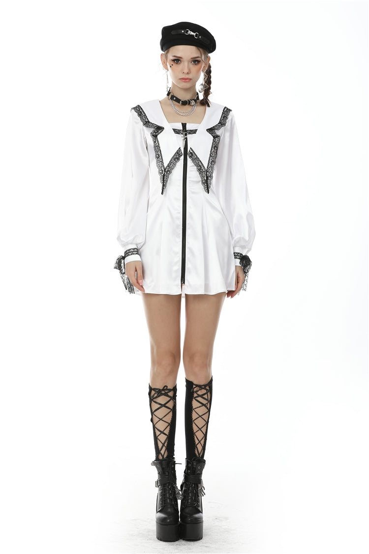 Ivory Dark JK Dress with Lace-Up and Zipper for Women