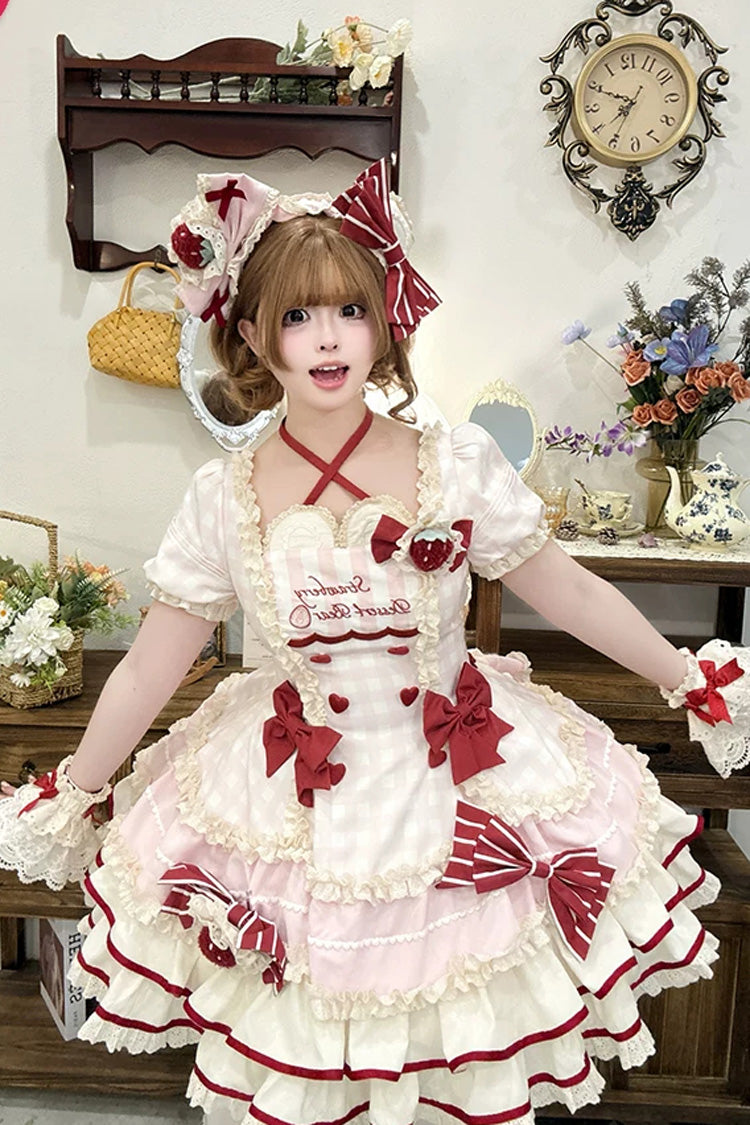 Sweetheart Strawberry Bunny Dress with Triple Ruffles & Bow