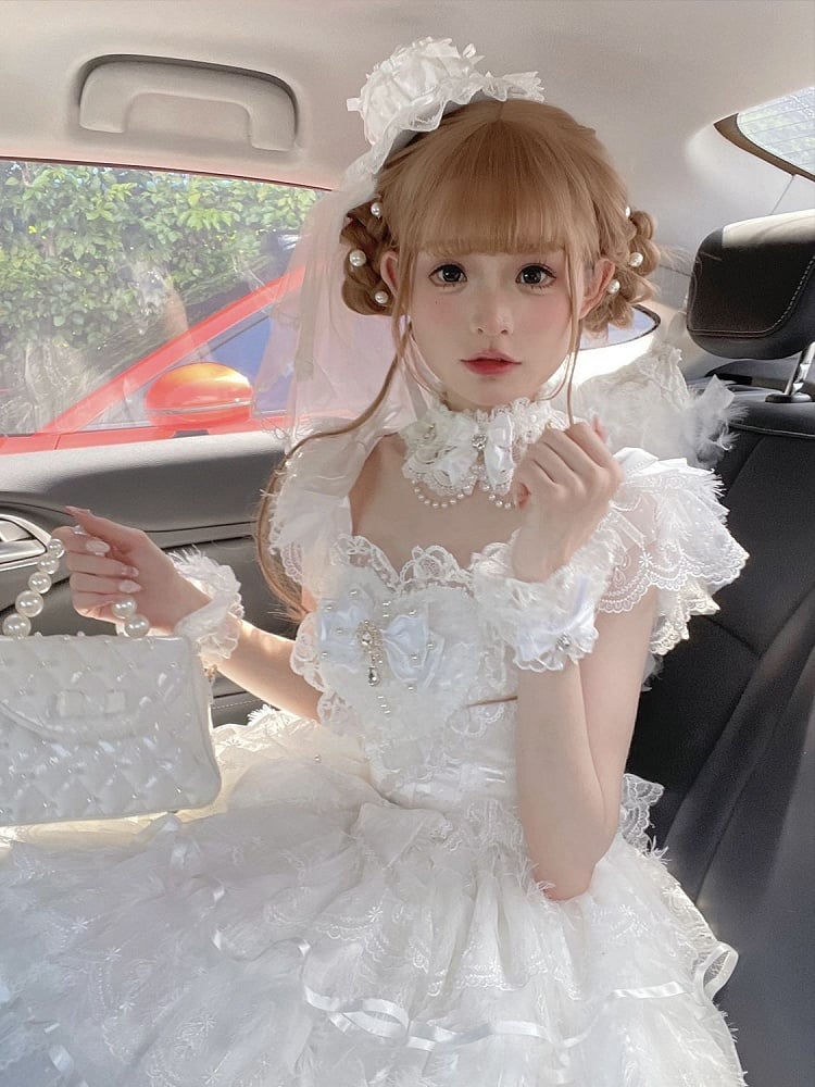 Hime Butterfly Tiered Hanayome Bodice Lolita Fabric Skirt Angel White Dress