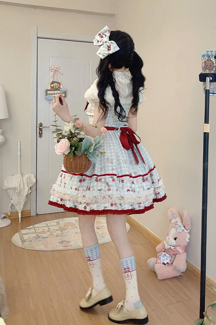 Light Blue Plaid Bowknot Sweet Lolita Jumper Dress