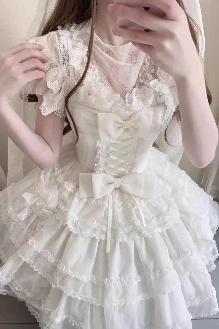 White Moonlight Sleeveless Bow Lace Sweet Lolita Jsk