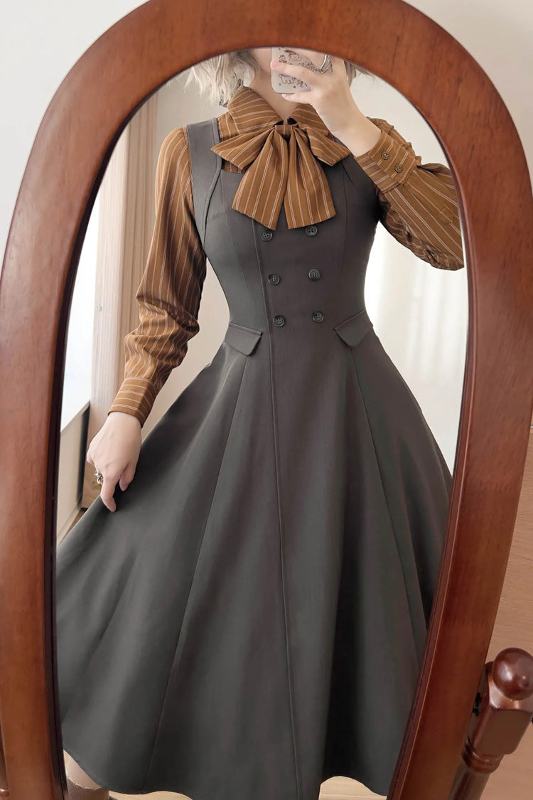 Classic Victorian Lolita JSK Dress with Ruffled Neckline, Sleeveless, Grey