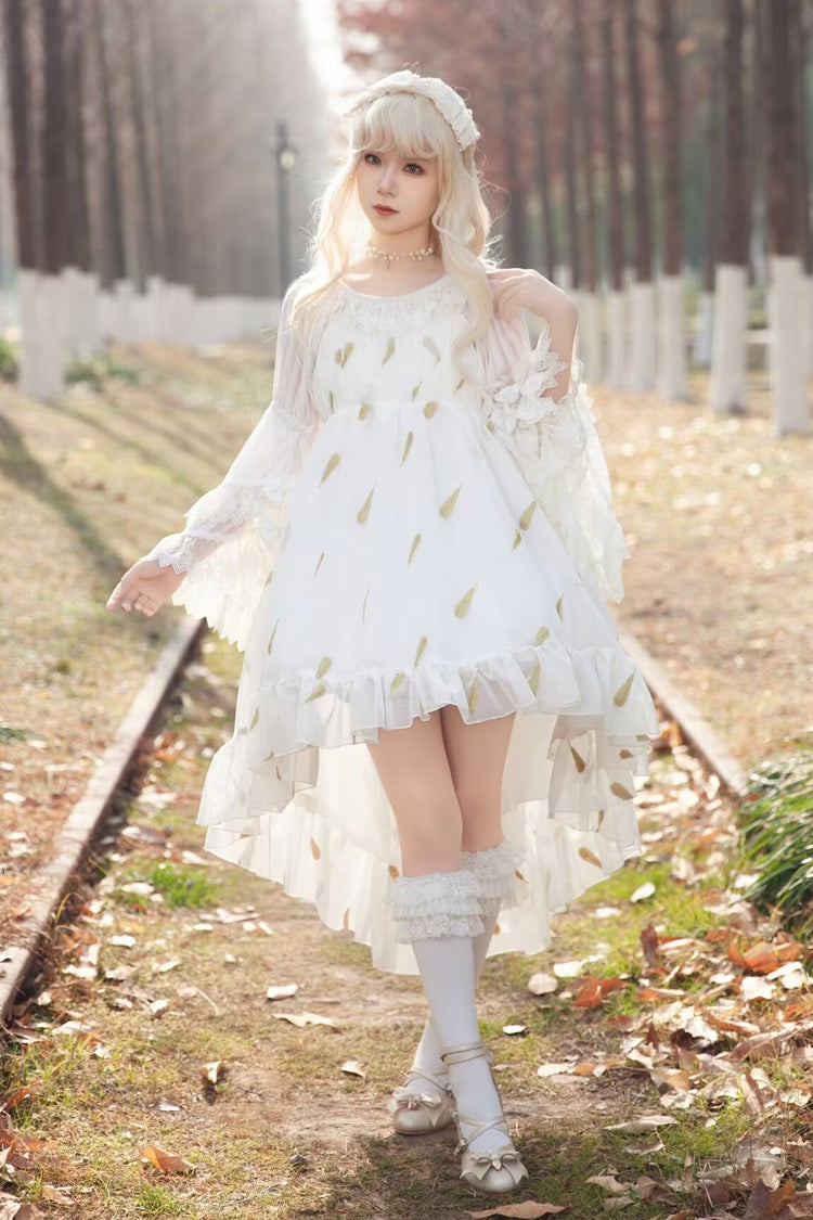 Feather Snowflake Embroidery Sleeveless Ruffle Bow Sweet Lolita JSK in Three Shades