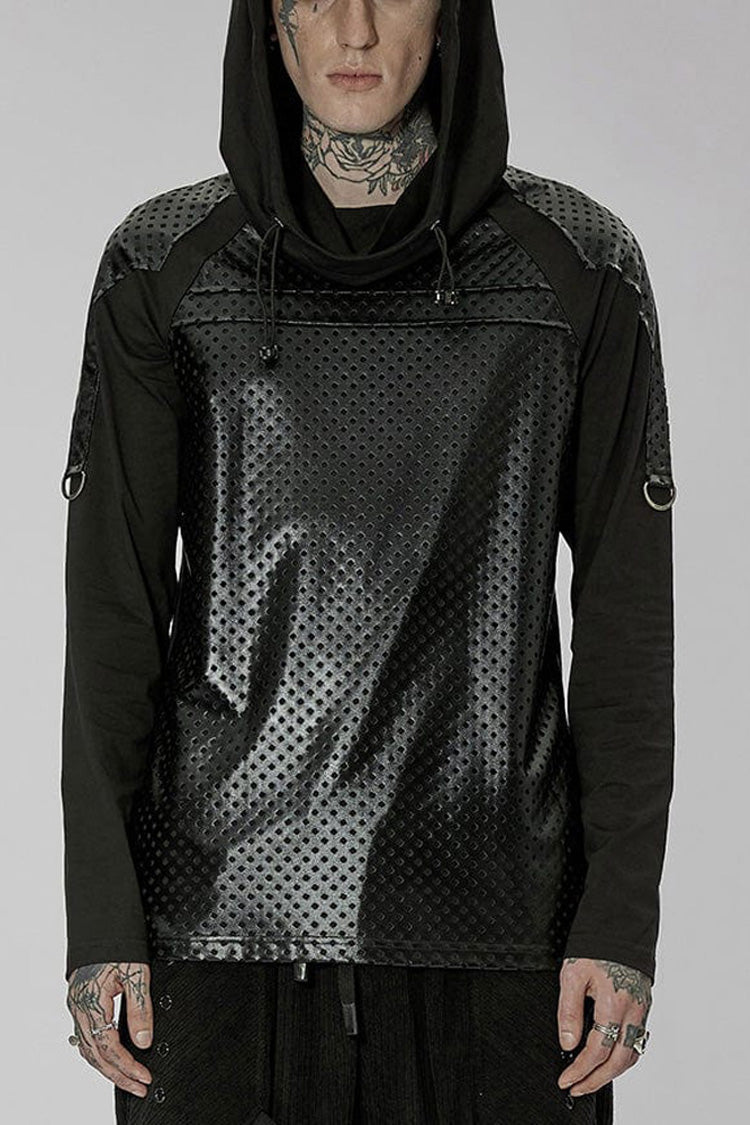 Turtleneck Knit Panel Cutout Drawstring Punk Sweatshirt
