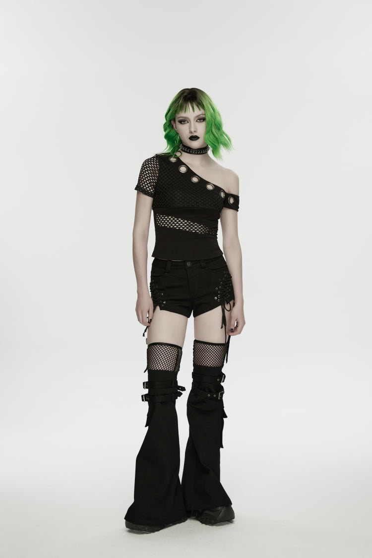 Noir Punk Shorts with Lace-Up and Removable Mesh