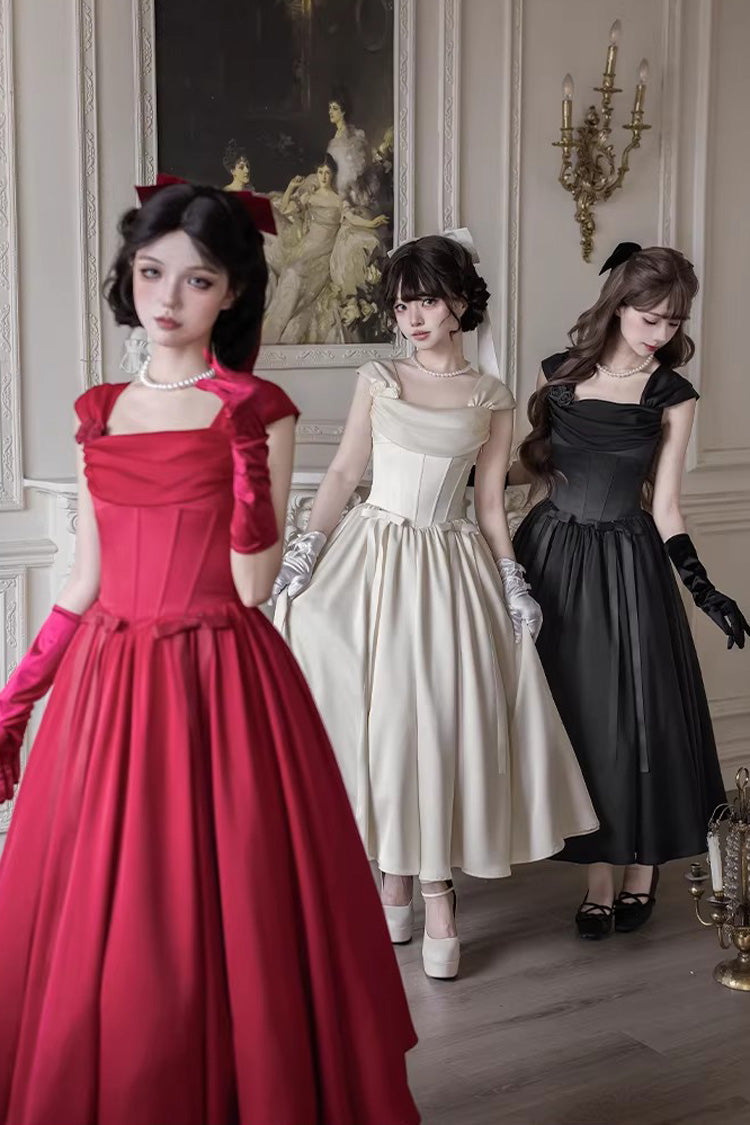 Crimson With Love Square Neck Sleeveless Fishbone Vintage Elegant Lolita Jumper Dress Ensemble