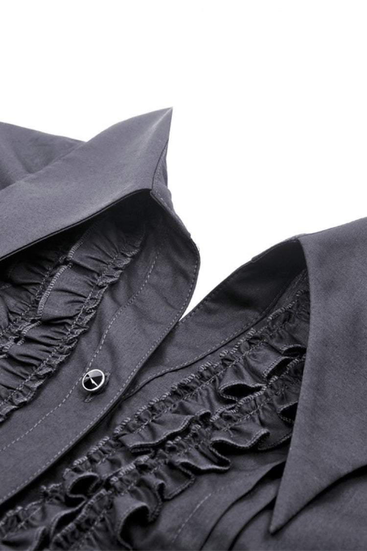 Ruffled Gothic Blouse with Turn-Down Collar