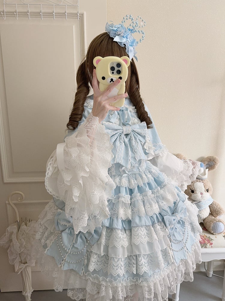 Tiered Skirt Hanayome Bows Dress Decoration Lolita Blue Big