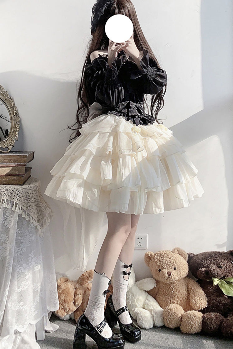 Apricot Bowknot Sweet Princess Lolita Layered Skirt Dress