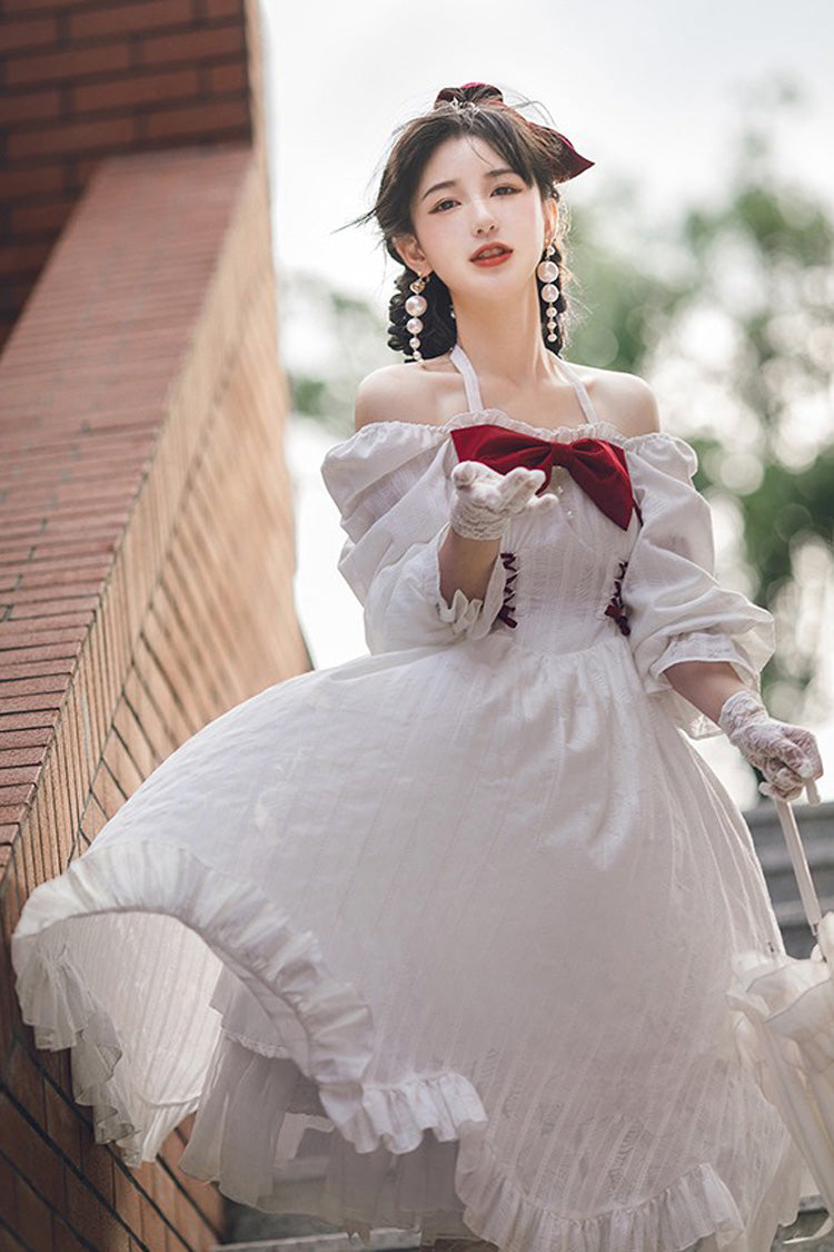 Ivory Boat Neck Ruffled Long-Sleeved Lolita Gown