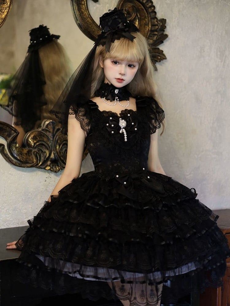 Dress Lolita Black Tiered All Fabric Butterfly Hanayome Bodice Hime Skirt