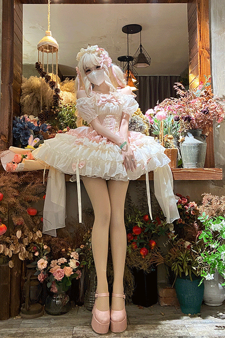 Pink Ballet Lolita JSK Dress with Multi-Layer Ruffles and Bow