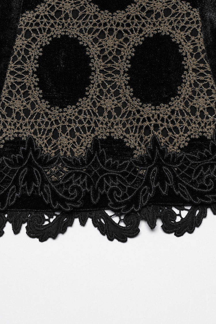 Gothic Blouse with Puff Sleeves and Embroidery in Coffee