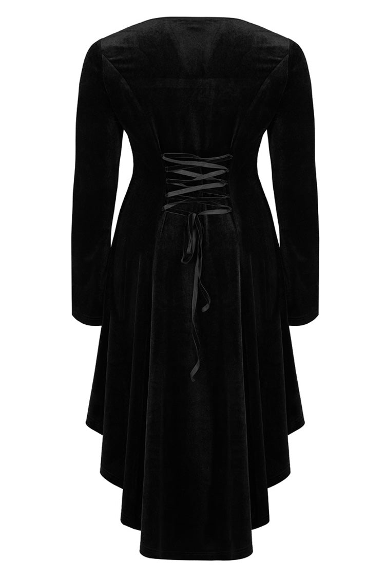 Gothic Velvet Embroidered Jacquard Neckline Trumpet Sleeve Asymmetric Dress