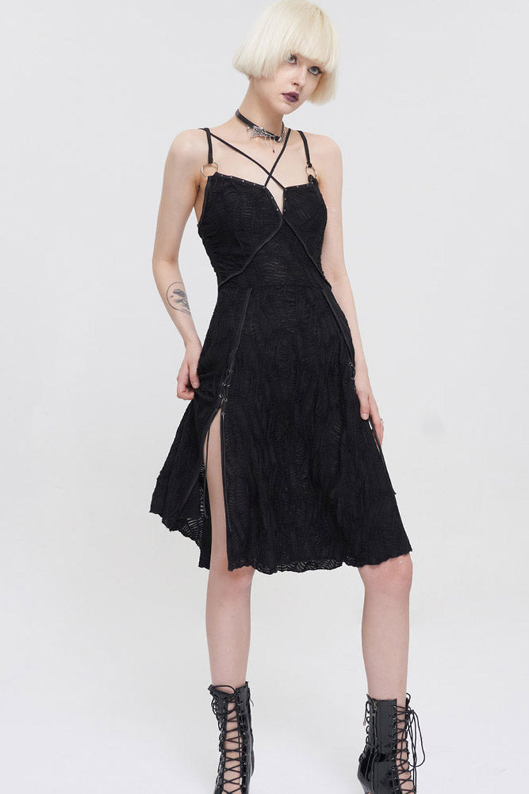 Stretch Fabric Slit-Hem Suspender Punk Dress
