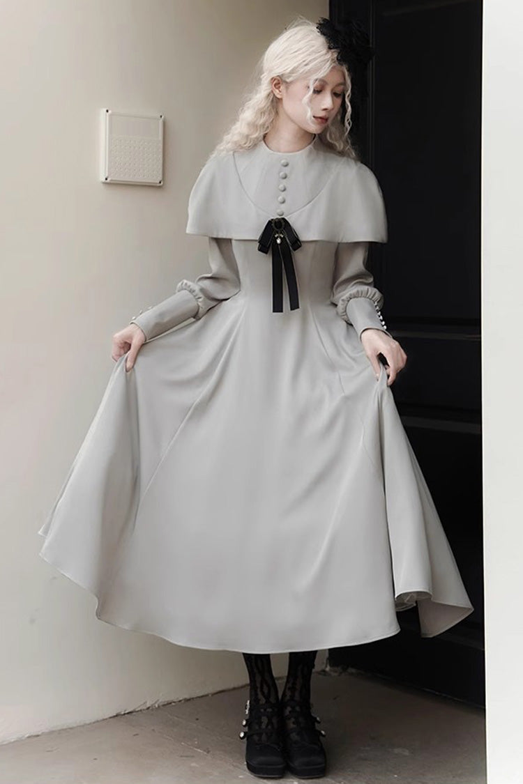Gothic Elegant Lolita Dress with Slim Fit, Long Sleeves, Grey Thirteenth Evening