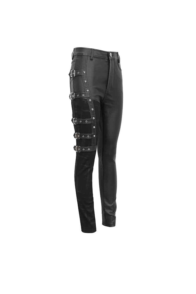 Leather Multi-Buckle Splice Punk Trousers for Women