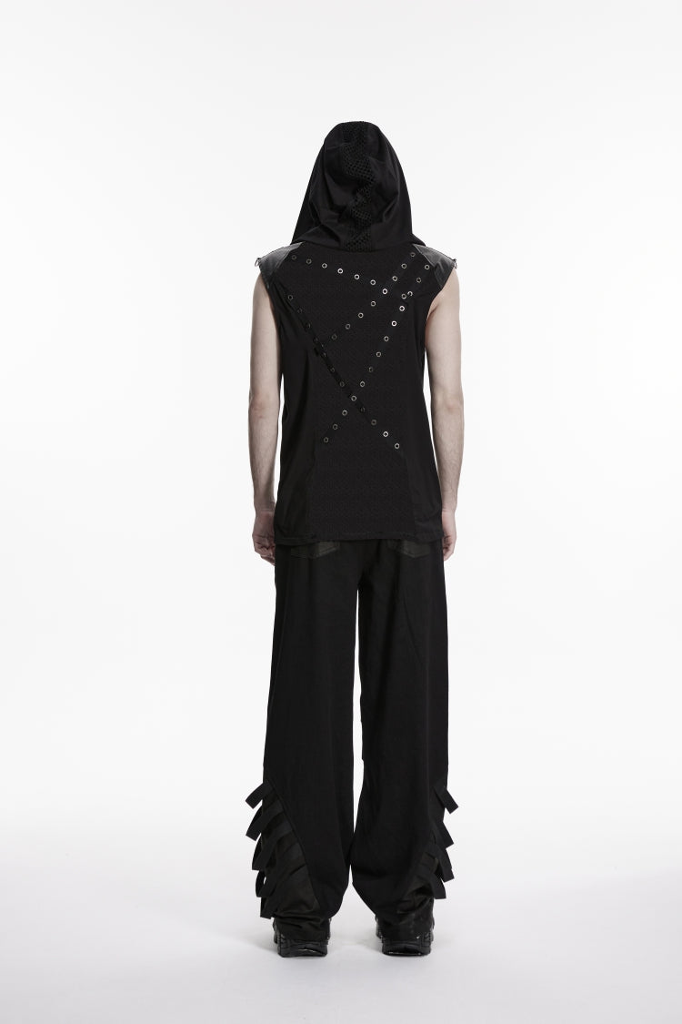 Noir Punk Vest with Hood and Lace-Up Front