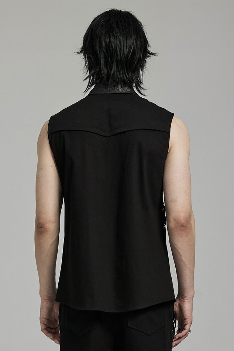 Men's Punk Vest with Hollow Stitching Lace-Up Mesh Design