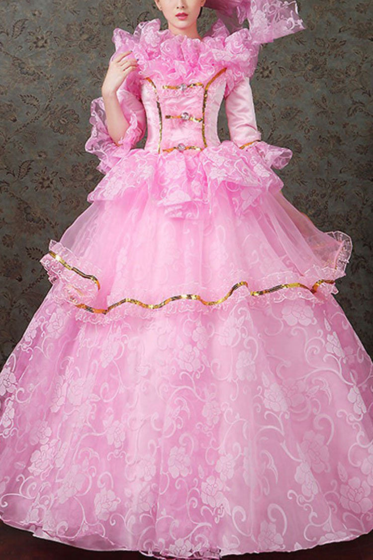 Victorian Lolita Dress with Diamond Buttons, Floral Embroidery, Multi-Layer