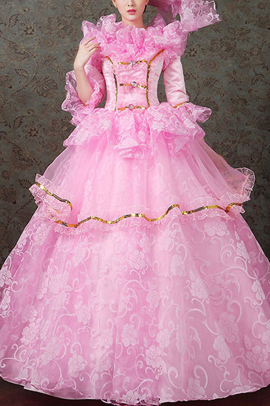 Victorian Lolita Dress with Diamond Buttons, Floral Embroidery, Multi-Layer