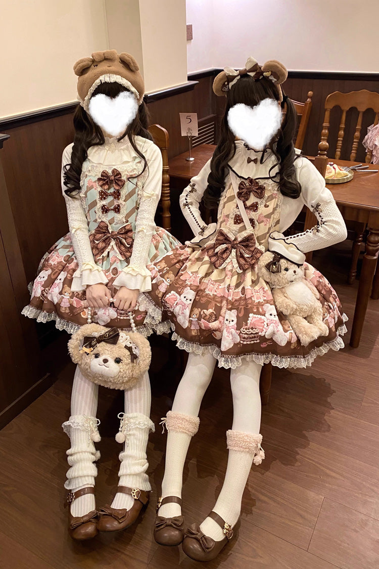 Sleeveless Lace Bow Print Strap Dress in 2 Shades - Chocolate Brownie