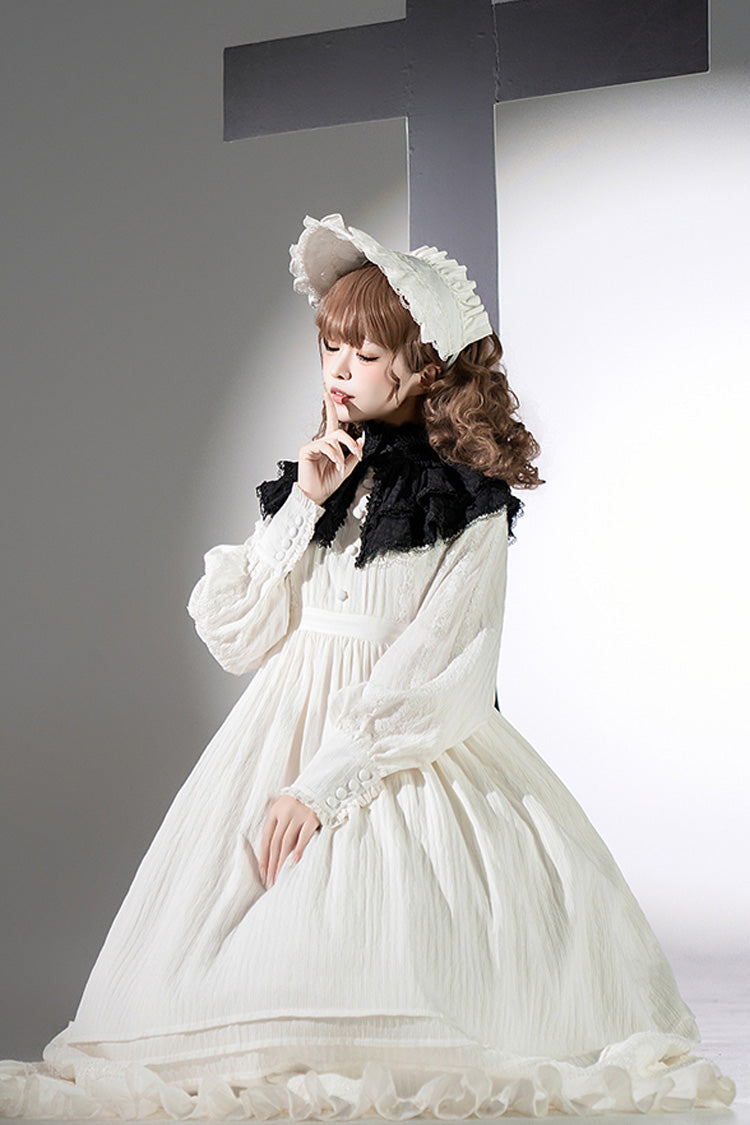 Long Sleeves Jacquard Ruffle Embroidery Bowknot Gothic Lolita Dress