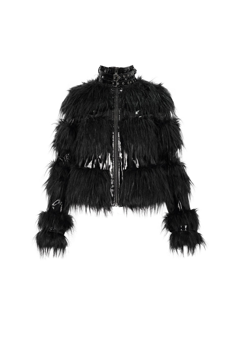 Punk Coat with Patent Leather Trim and Wool Blend