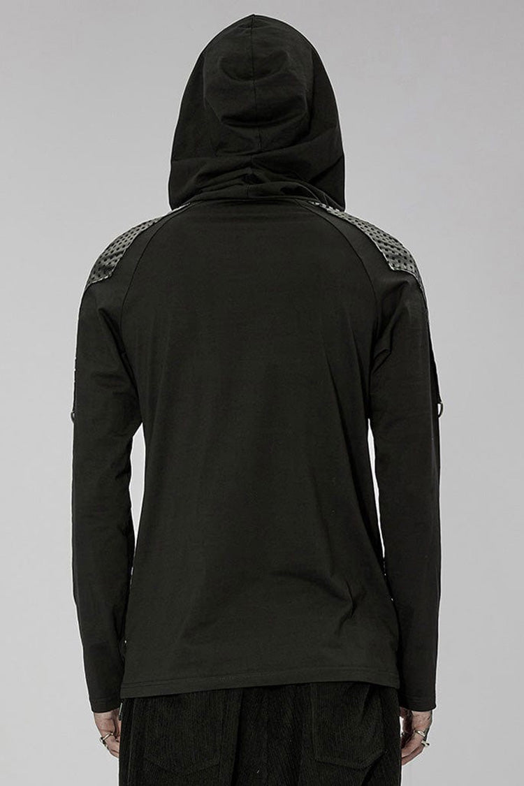 Turtleneck Knit Panel Cutout Drawstring Punk Sweatshirt