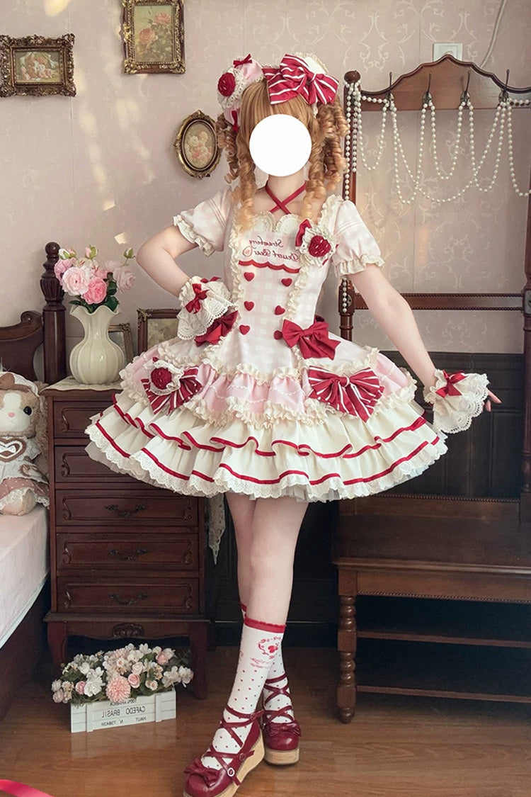 Sweetheart Strawberry Bunny Dress with Triple Ruffles & Bow
