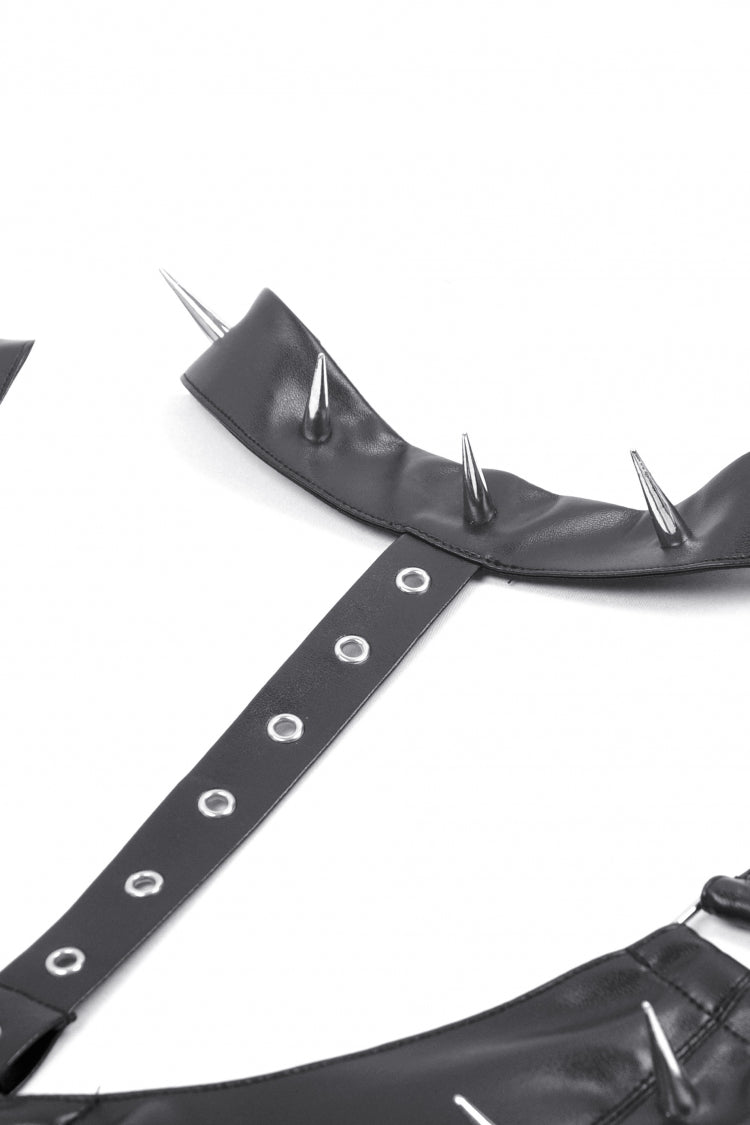 Ebony Studded Faux Leather Punk Corset Crop Top with Adjustable Clasps