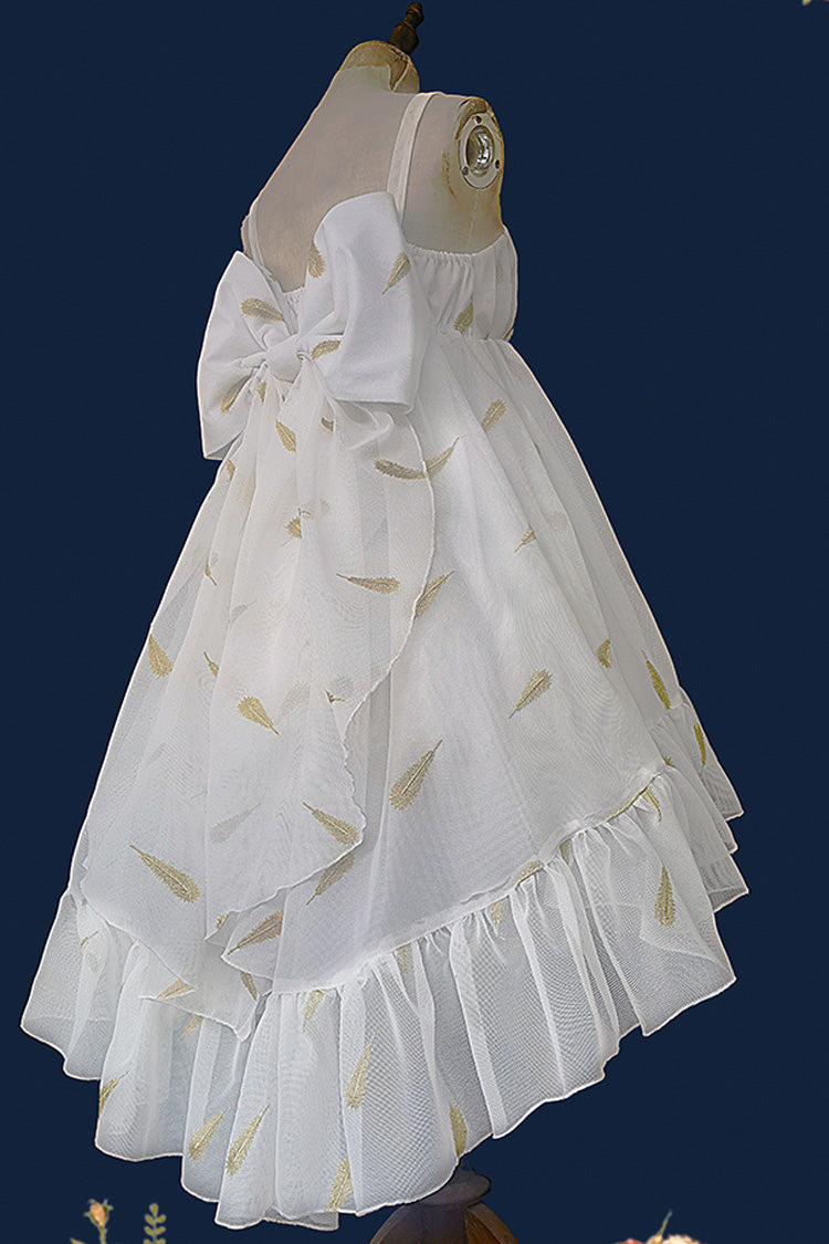 Feather Snowflake Embroidery Sleeveless Ruffle Bow Sweet Lolita JSK in Three Shades