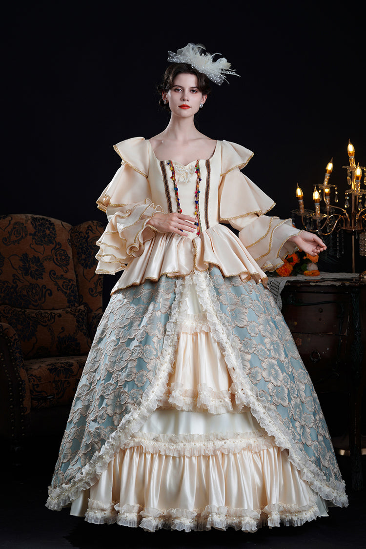 Half Trumpet Sleeve Ruffled Embroidery Cardigan Lace Victorian Dress