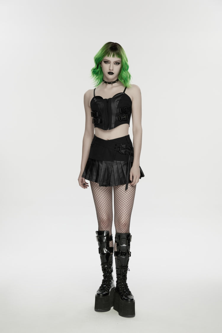 Noir Punk Corset with Lace-Up and Color Blocking