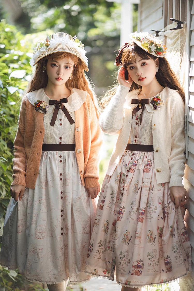 Lantern Sleeve OP Dress with Floral Print - Sweet Lolita