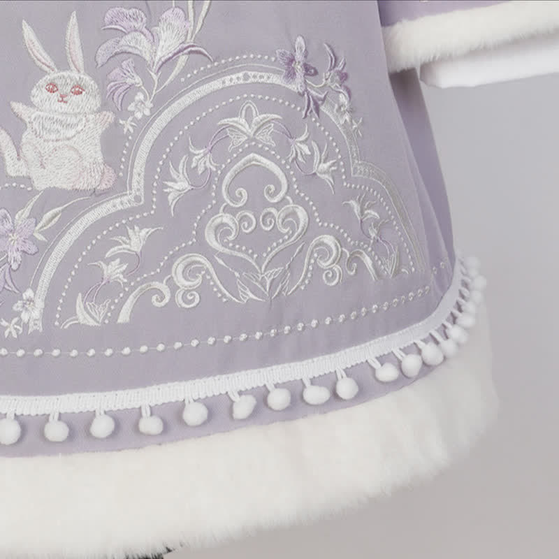 Vintage Purple Floral Bunny Embroidery Bow Knot Set