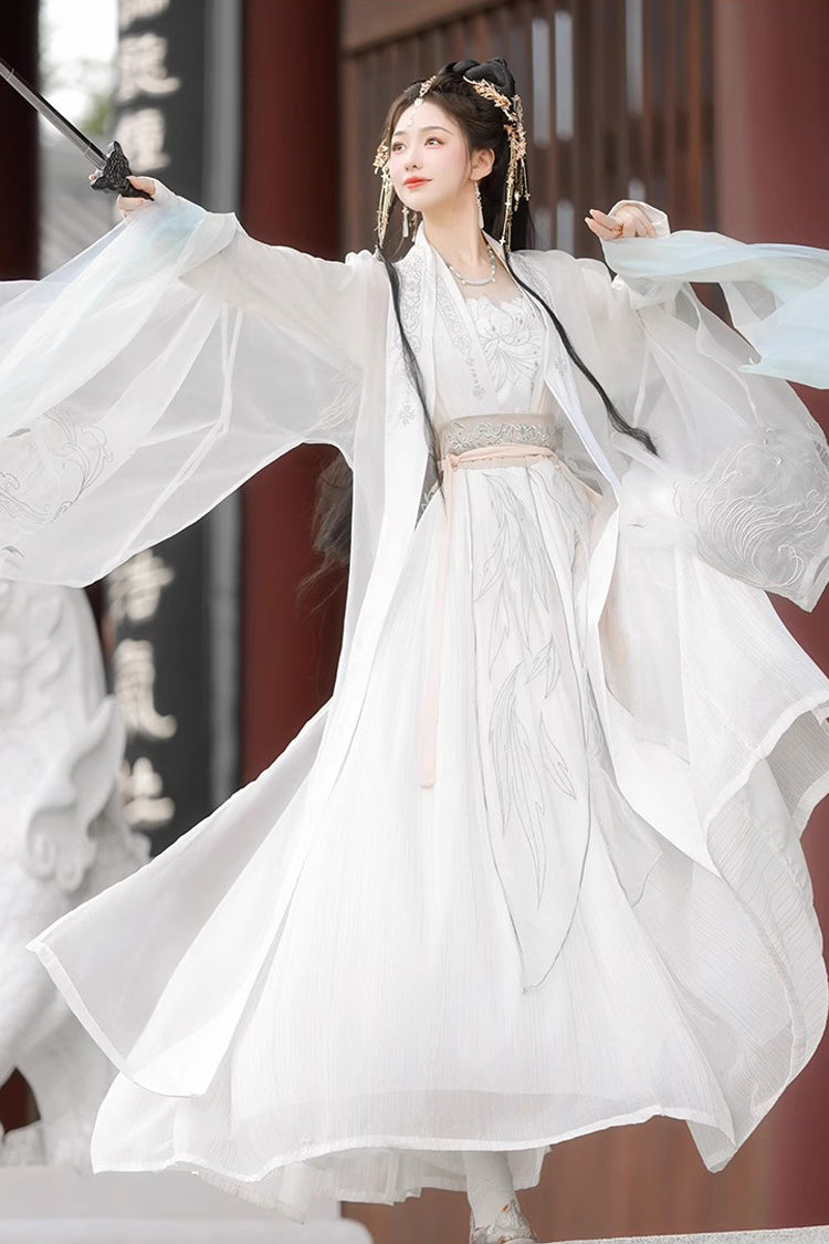 Ivory High-Waisted Jacquard Embroidered Hanfu Full Ensemble