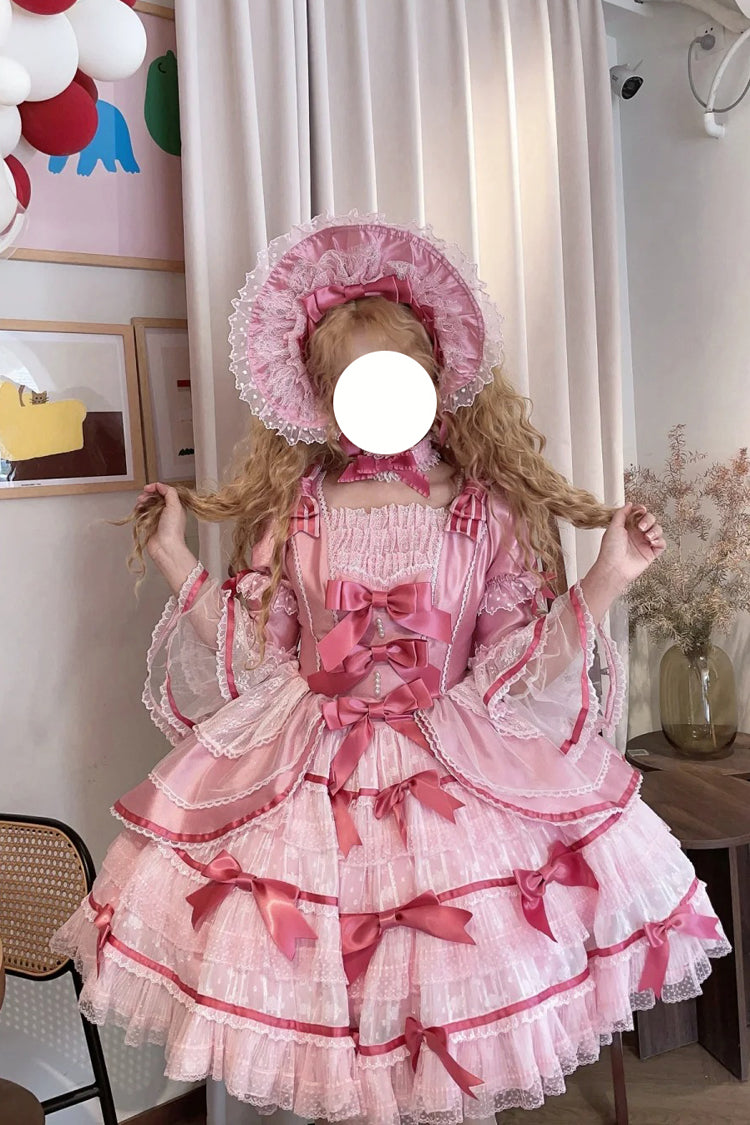 Velvet Cake Lolita Dress with Trumpet Sleeves & Lace Trim