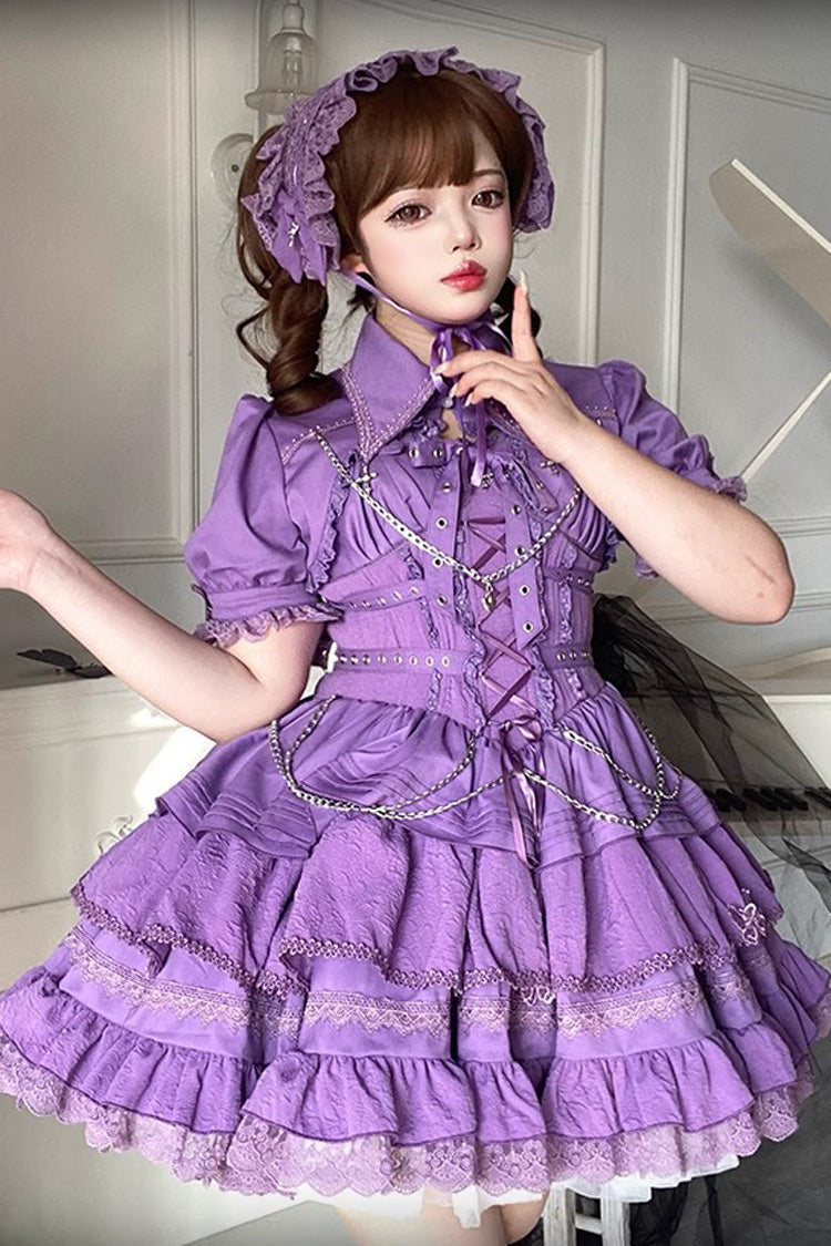 Triple-Layered Ruffled Lace-Up Gothic JSK Dress in 6 Colors - Covenant Cross