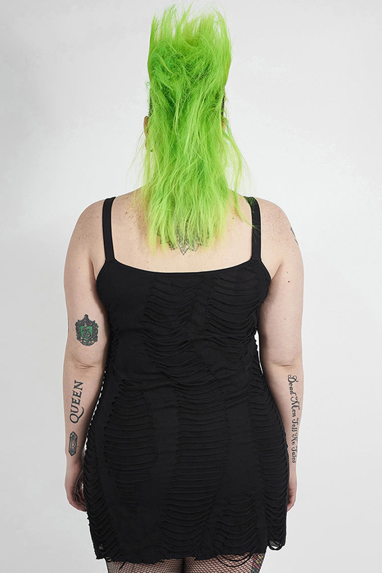 Onyx Grommet Strap Knit Plus-Size Punk Slip Dress for Women