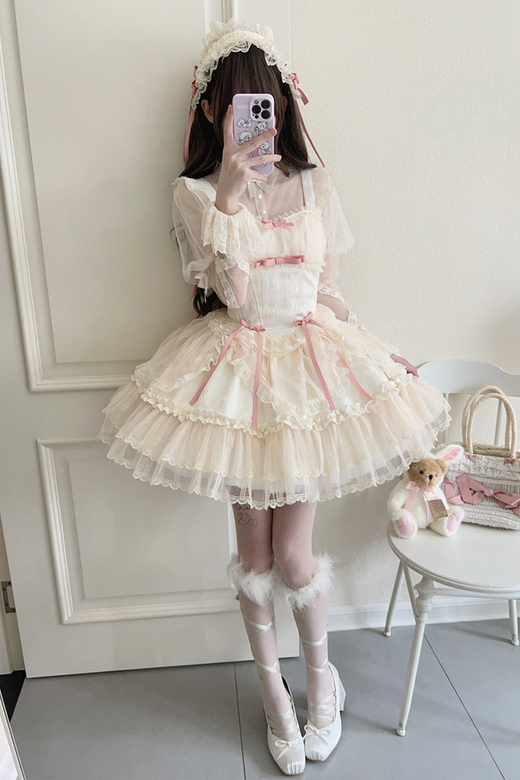Flower Season Bow-Trim Lace Ballet Lolita Jumper Skirt in Four Colors