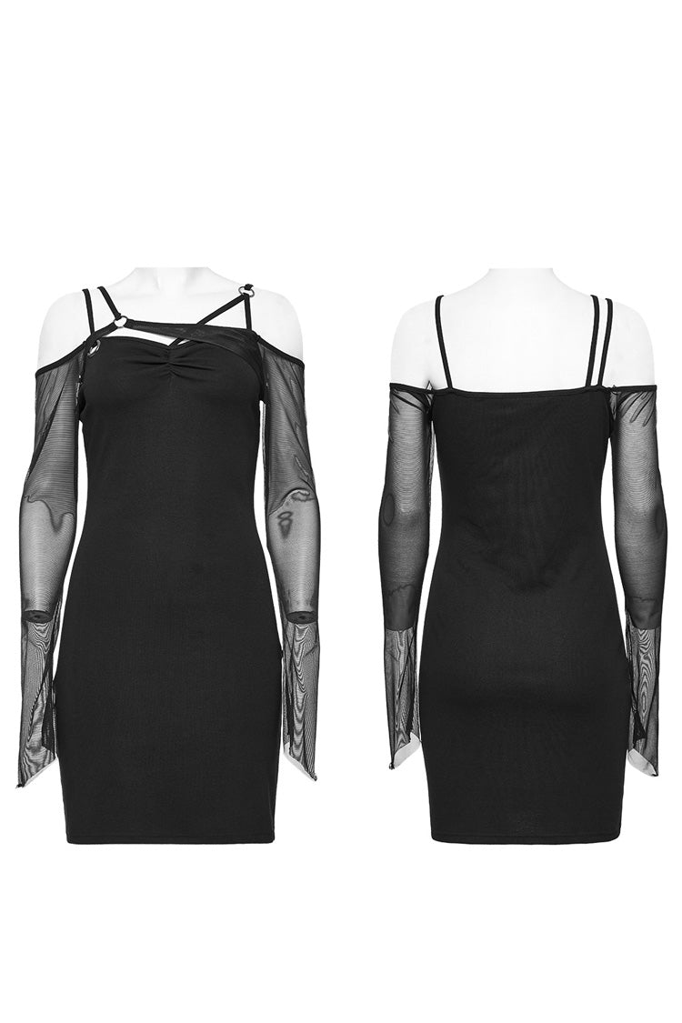 Jet Off-Shoulder Stitching Mesh Gothic Dress